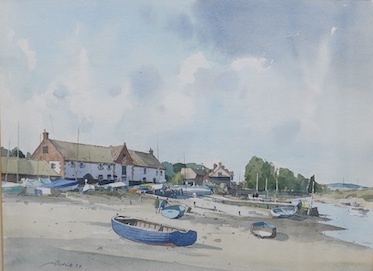 Stanley Orchart (1920-2005), ‘Burnham Quay’, signed and dated '74, gallery label verso, watercolour, 36 x 49cm